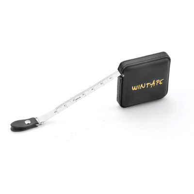 Black Faux Leather Personalised Sewing Tape Measure Soft Square Retractable OEM