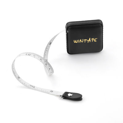 Black Faux Leather Personalised Sewing Tape Measure Soft Square Retractable OEM
