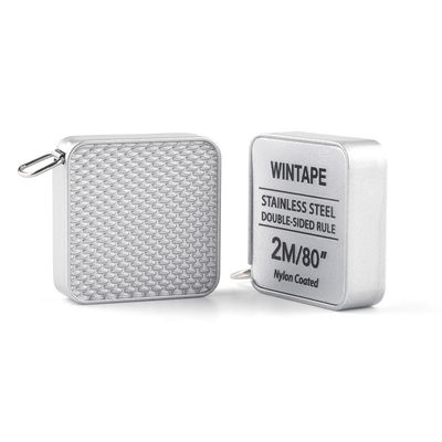 Wintape 2M/80inches Stainless Steel Square Double-Sided Rule Heavy Duty Nylon Coated Silver Metal Tape Measure