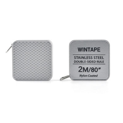 Wintape 2M/80inches Stainless Steel Square Double-Sided Rule Heavy Duty Nylon Coated Silver Metal Tape Measure