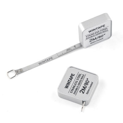 Wintape 2M/80inches Stainless Steel Square Double-Sided Rule Heavy Duty Nylon Coated Silver Metal Tape Measure