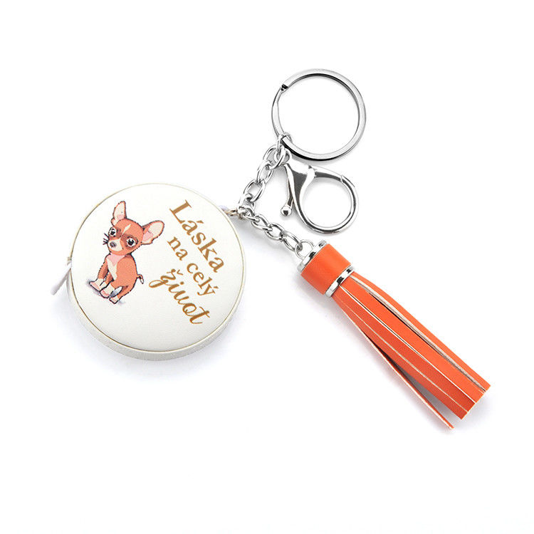 Leather Covered Elegant Personalised Sewing Tape Measure With Tassel Keychain