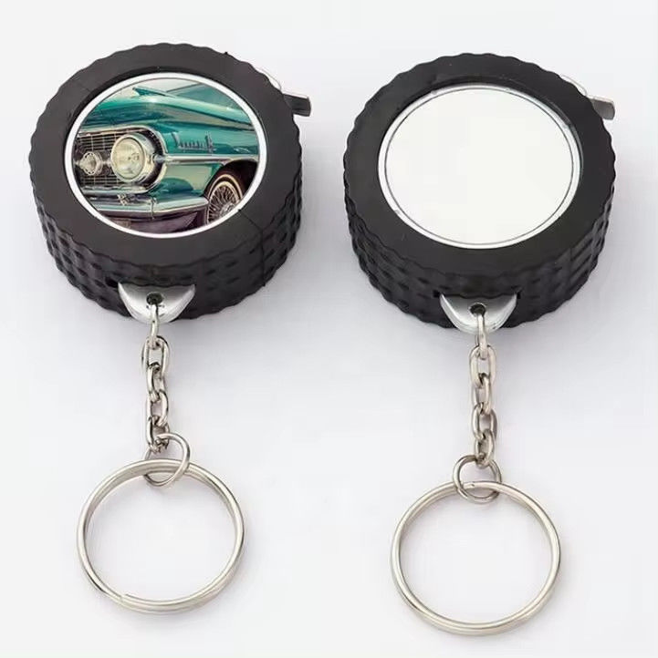 Custom Logo Auto Tyre Tire Shaped Promotional Gifts Mini Retractable Steel Tape Measure Keychain Measuring Tape